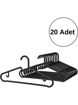 Mikasso Elbise Askısı Fular Askısı Gömlek Tişört Askısı Kırılmaz 20 Adet Set Siyah Ahşap Siyah Tr