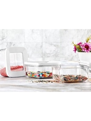 Mikasso 3'lü 250 ml Mika Vakumlu Kapaklı Saklama Erzak Kabı Cam Beyaz