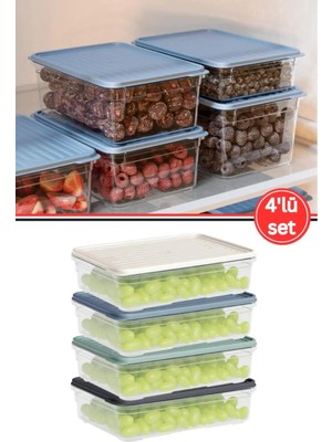 Mikasso 4'lü Buzdolabı Düzenleyici Set, Buzluk Difriz Derin Dondurucu Buzdolabı Saklama Kabı 4X1100ML Plasti