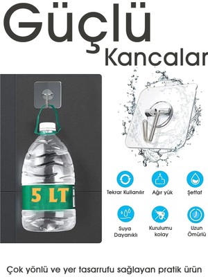 Mikasso Lavobo Fırçası Elbise Askı Kendinden Yapışkanlı Şeffaf Kapı Arkası Tezgah Üstü 5li Askı Plastik Çok