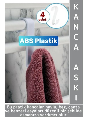 Mikasso Dayanıklı Montajsız Çok Amaçlı Mutfak Banyo Dolap Bez Havlu Çanta Abs Sert Plastik Kanca Askı 4 Adet