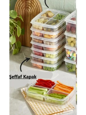 Mikasso 6 Adet Dondurulmuş Mini 4 Bölmeli Öğünlük Sebze Saklama Kabı Et Tavuk Suyu Kıyma Buzluk Organizer Pl