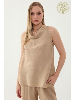 Vitrin %100 Keten Tek Düğme Sıfır Kol Bluz