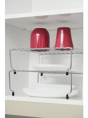 Mikasso Genişletilebilir Krom Raf Dolap Içi Organizer Mutfak ve Banyo Düzenleyici Küçük Boy Metal Gri Tr