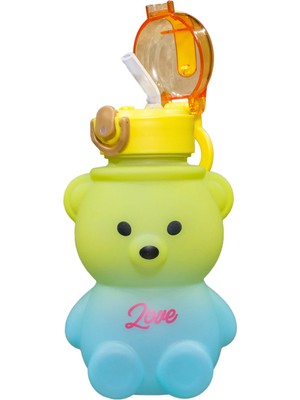 Mikasso Ayıcık Su Matarası, Su Şişesi Suluk, Sticker Hediyeli, 800ML Bpa Içermez Okul Su Şişesi Yeşil Plasti