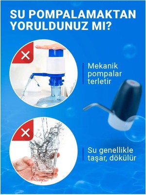 Mikasso Damacana Su Pompası ve Şarj Kablosu Şarjlı Otomatik Şarjlı Su Sebili USB Siyah Tr