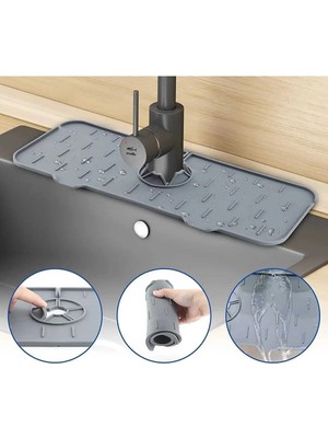 Mikasso Leon Life Su Tutucu Musluk Matı Mutfak ve Banyo Için Koruyucu Musluk ve Lavabo Matı (Antrasit) Silik