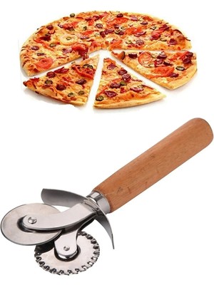 Mikasso Ahşap Saplı Çelik Bıçaklı Lüx Hamur Pizza Kesici Çelik