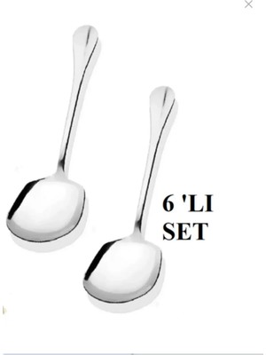 Mikasso Lüks 6 'lı Servis Kaşığı Paslanmaz Çelik Salata Pasta Kaşığı Paslanmaz Çelik Gri