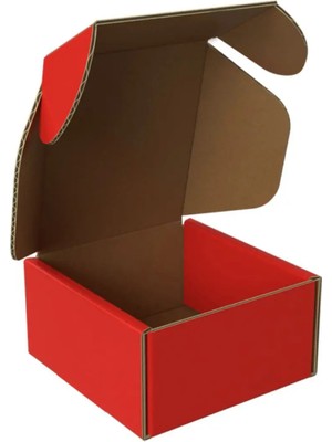 Mikasso 8X8X4 - 25 Adet Kırmızı Kilitli E Ticaret Karton Kargo Kutusu (Ofset Red Chrome) Kırmızı 8 x 8 x 4 2