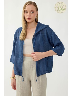 Vitrin %100 Keten Kapüşonlu Fermuarlı Ceket