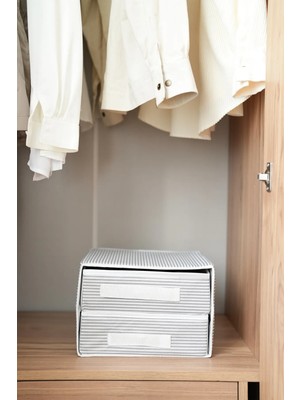 Mikasso 2 Çekmeceli Dolap Içi Düzenleyici Organizer Hurç Kumaş 30 x 30 Gri Tr