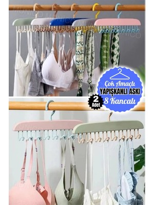 Mikasso 2 Adet 8 Bölmeli Askılık Kemer Şapka Tüm Ürünlere Uyumlu Elbise Organizer Pantolon Askılığı Kırılmaz