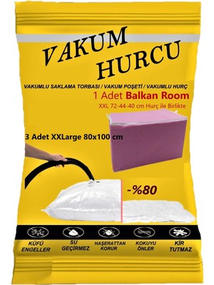 Mikasso 3'lü Set Xxlarge 80X100 cm Vakumlu Hurç - Vakumlu Poşet - Mika Beyaz Tr