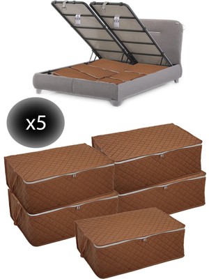 Mikasso 5 Adet Kapitoneli Bazaaltı Hurç 60X40X22 - Büyük Boy Baza Hurcu(Taba) Tela 60 x 40 Kahverengi Tr