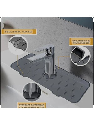 Mikasso Batarya Musluk Matı Mutfak Deterjanlık Plastik Gri