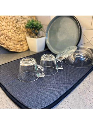 Mikasso (2 Adet) Bulaşık Matı Süper Emici Bulaşık Kurutma Matı Tezgah Üstü Bulaşık 45X35CM Akrilik Gri