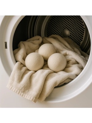 Mikasso Doğal Yün Kurutma Topu 3’lü Set – Çamaşır Yumuşatıcı ve Statik Önleyici Pamuk - Yün Krem Tr