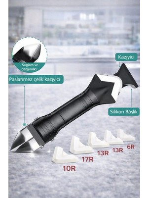 Mikasso Çok Amaçlı Silikon Kazıyıcı ve Derz Temizleme Seti | Fayans, Banyo, Mutfak Için Profesyonel Aparat S