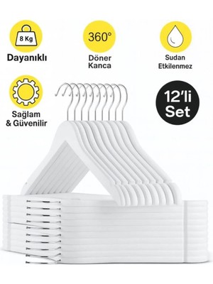 Mikasso 12 Adet Elbise Askısı Ahşap Görünümlü Askı Plastik A Kalite Beyaz Plastik Beyaz Tr