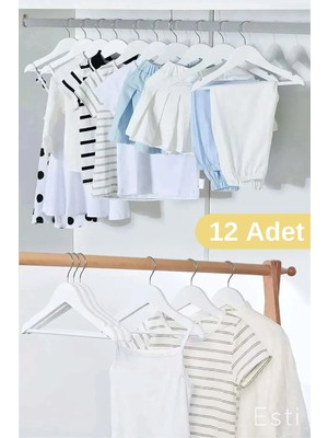Mikasso 12 Adet - Ahşap Görünümlü Çocuk ve Bebek Elbise ,kıyafet Askısı Beyaz Plastik Beyaz Tr