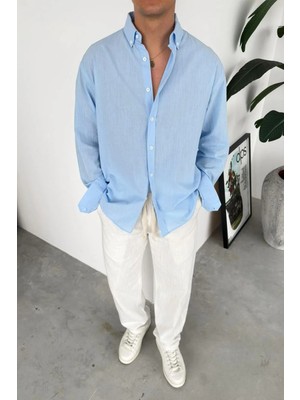 HAFKA Bebe Mavi Oversize Fresh Keten Gömlek