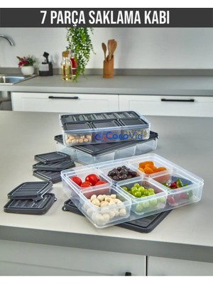 Mikasso 7 Parça Çok Amaçlı- Bölmeli- Vakum Kapaklı Buzdolabı Buzluk Saklama Kabı-Erzak-Kahvaltı Saklama Kabı