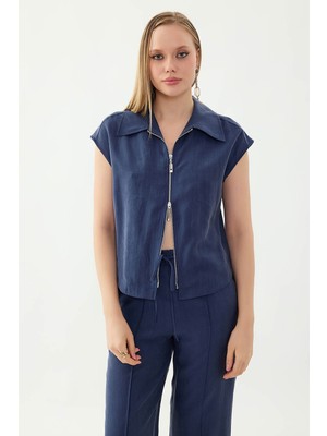 Vitrin Önü Fermuarlı Bluz