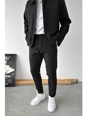 HAFKA Siyah Basic Beli Lastikli Jogger Pantolon