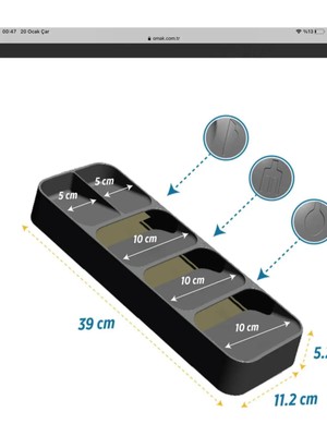 Mikasso Deco Bella 5 Bölmeli Çekmece Kaşıklık. Beyaz Renk Plastik Beyaz