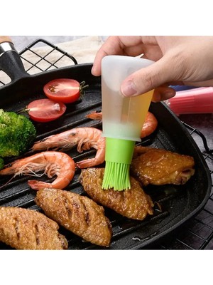Mikasso Hazneli Silikon Yağ Sos ve Yumurta Fırçası Yağ Fırçası Silikon Fırçalı Yağdanlık Yeşil