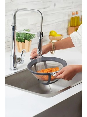 Mikasso Saplı Çift Kulplu 22CM Makarna ve Sebze Süzgeci, Pirinç Için Uygun Paslanmaz Çelik