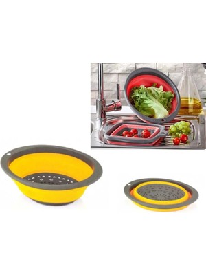 Mikasso Asılabilir Katlanabilir Yuvarlak Meyve Sebze Süzgeç Sepet Asorti Silikon Beyaz