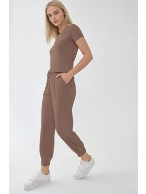 Vitrin Beli Lastikli Paçası Pileli Havuç Rahat Pantolon