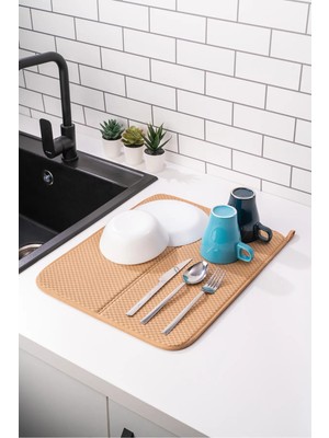 Mikasso Mikrotex Bulaşık Matı Süper Emici Bulaşık Kurutma Matı 45X36CM Tezgah Üstü Bulaşık Matı Kahve Belirt
