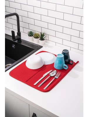Mikasso Mikrotex Bulaşık Matı Süper Emici Bulaşık Kurutma Matı 45X36CM Tezgah Üstü Bulaşık Matı Bordo Belirt