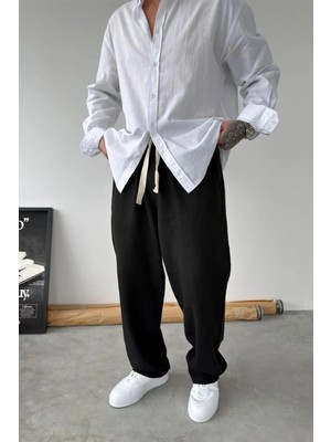 HAFKA Siyah Baggy Keten Pantolon