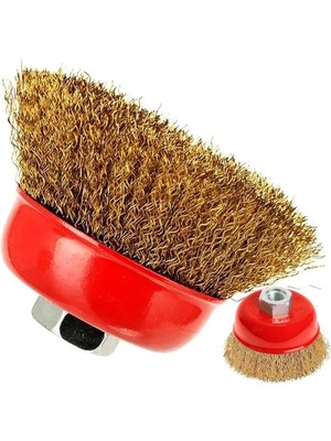 Mikasso Taşlama Için Saçaklı Çanak Fırça 75 mm Kaynak Tortusu, Pas ve Çapak Alma Paslanmaz Sarı Tel Fırça