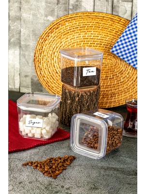 Mikasso 3'lü Vakumlu Petek Desenli Akrilik Saklama Kabı Seti | Çay, Şeker, Kahve Kavanozu (900MLX3) Akrilik