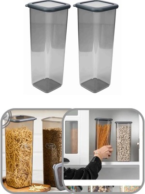 Mikasso 2000 ml Şeffaf Kare Saklama Kabı Silikon Kapak Hava Geçirmez Kuru Baklagil Kahve Bakliyat Makarna Pl