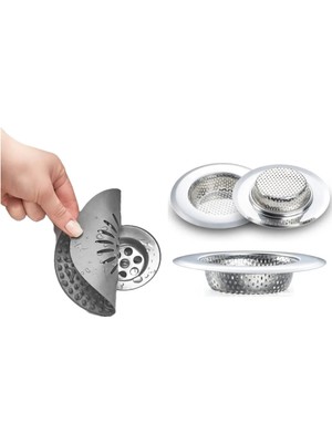 Mikasso Yuvarlak Silikon Lavabo Tıkacı ve Süzgeci Paslanmaz Evye Süzgeç 2li Takım Paslanmaz Çelik