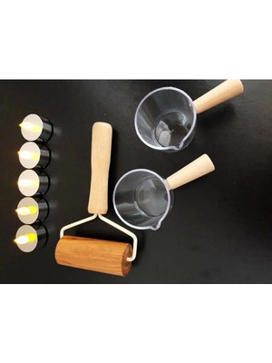 Mikasso 1 Adet Ahşap Saplı Rulo Hamur Açıcı Merdane Oklava 2 Adet Bambu Saplı Mika Mini Sosluk Ahşap