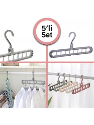 Mikasso 9 Bölmeli Yer Tasarrufu Sağlayan Katlanır Sihirli Elbise Askısı 5'li Set 5 Adet Sihirli Elbise Askı