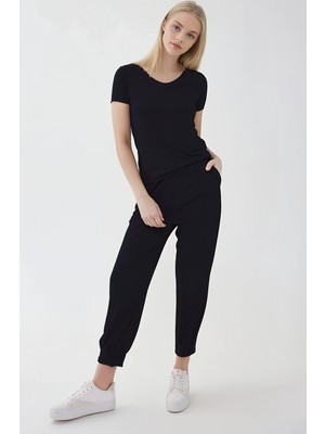 Vitrin Beli Lastikli Paçası Pileli Havuç Rahat Pantolon