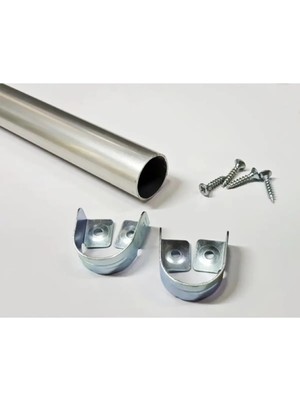 Mikasso Yuvarlak 90 cm Dolap Içi Askı Borusu 2 Adet Flanş Vidaları(Istenilen Ölçüye Göre Kesim) Gri