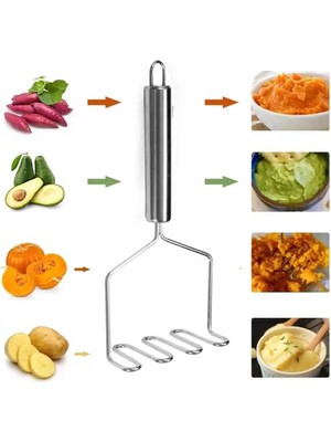 Mikasso Pratik 24 cm Lüks Paslanmaz Metal Zikzak Patates Ezici Patates Ezici Püre Yapıcı Çelik