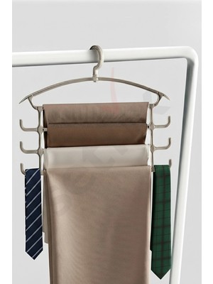 Mikasso Pantolon ve Kravat Askısı, Döner Çengelli (Ikili Set) Plastik Beyaz Tr