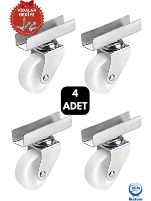 Mikasso Döner Uzun U Tablalı 50'lik 18 mm Suntaya Geçmeli Bilyalı Masa Dolap Sehpa Mobilya Tekeri 4 Adet