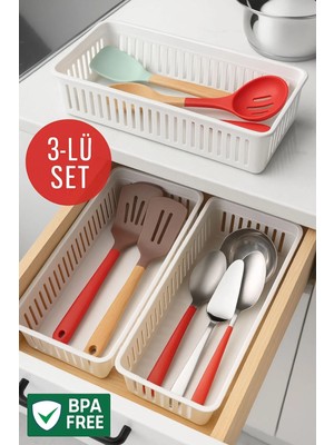 Mikasso 3'lü Çekmece Içi Kaşıklık Sepet Organizer Plastik Beyaz