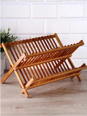 Mikasso Bambu Ahşap Katlanır Tabaklık Katlanabilir Bulaşıklık Koza Gift Bambu Sarı